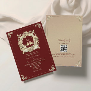 Vintage Baroque Burgundy Red Wedding Invitation