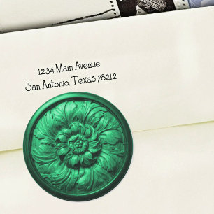 Vintage Baroque Carved Wood Green Classic Round Sticker