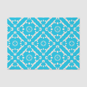 Vintage Baroque Cyan Blue and White Pattern Tissue Paper
