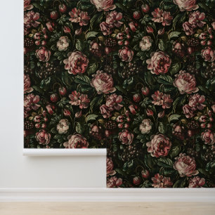 Vintage Baroque Dark Purple Floral Wallpaper