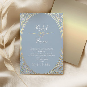 Vintage Baroque Dusty Blue Gold Wedding Invitation