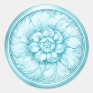 Vintage Baroque Embossed Look Blue Classic Round Sticker