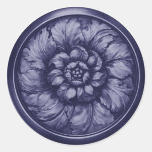 Vintage Baroque Embossed Look Dark Blue Classic Round Sticker