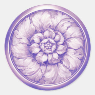 Vintage Baroque Embossed Look Lilac Purple Classic Round Sticker