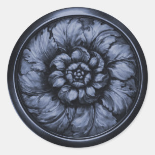 Vintage Baroque Embossed Look Navy Blue Classic Round Sticker