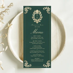 Vintage Baroque Emerald Green Wedding Menu