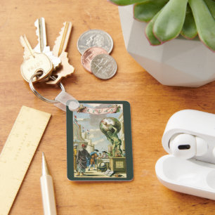 Vintage Baroque Era Atlas Frontispiece World Globe Key Ring