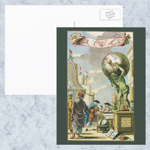 Vintage Baroque Era Atlas Frontispiece World Globe Postcard