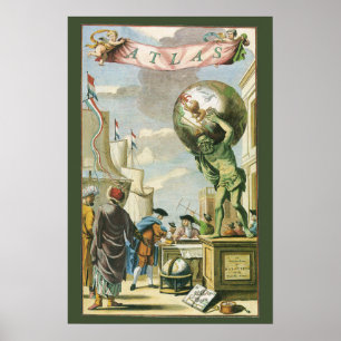 Vintage Baroque Era Atlas Frontispiece World Globe Poster