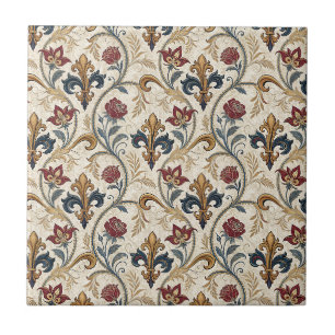 Vintage Baroque Fleur-de-Lis & Roses Royal Pattern Tile
