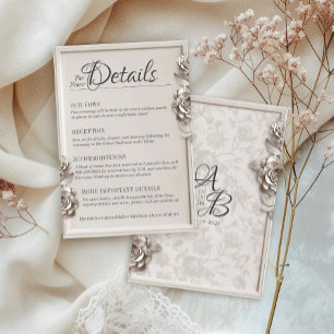 Vintage Baroque Floral Monogram Wedding Details Enclosure Card