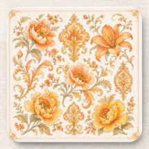 Vintage Baroque Floral Pattern – Warm Orange /Gold