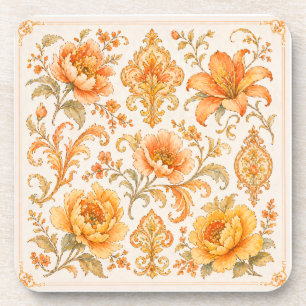 Vintage Baroque Floral Pattern – Warm Orange /Gold Coaster