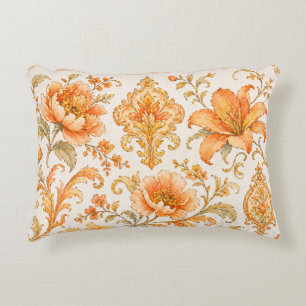Vintage Baroque Floral Pattern – Warm Orange /Gold Decorative Cushion