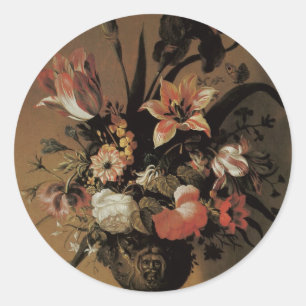 Vintage Baroque, Floral Still Life Flowers in Vase Classic Round Sticker