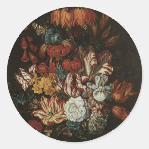 Vintage Baroque, Floral Still Life Flowers in Vase Classic Round Sticker