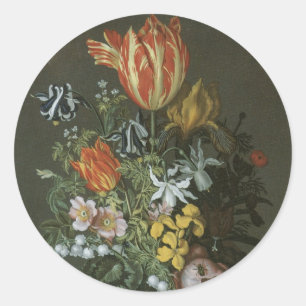 Vintage Baroque, Floral Still Life Flowers in Vase Classic Round Sticker