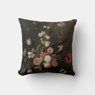 Vintage Baroque Floral Still Life Flowers in Vase Cushion