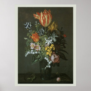 Vintage Baroque, Floral Still Life Flowers in Vase Poster