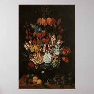 Vintage Baroque, Floral Still Life Flowers in Vase Poster