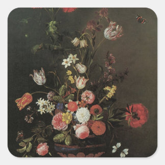 Vintage Baroque Floral Still Life Flowers in Vase Square Sticker