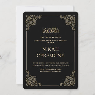 Vintage Baroque Formal Script Black Nikah Ceremony Invitation