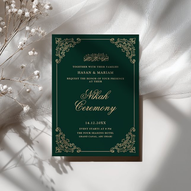 Vintage Baroque Frame Emerald Green Nikah Ceremony Invitation (Creator Uploaded)