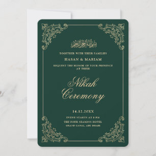 Vintage Baroque Frame Emerald Green Nikah Ceremony Invitation