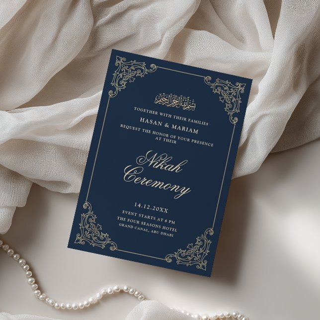 Vintage Baroque Frame Navy Blue Nikah Ceremony Invitation (Creator Uploaded)