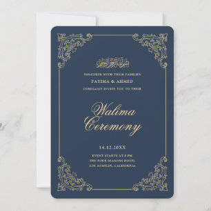 Vintage Baroque Frame Navy Blue Walima Ceremony Invitation