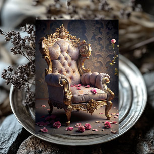 Vintage baroque gold armchair blush pink roses tissue paper