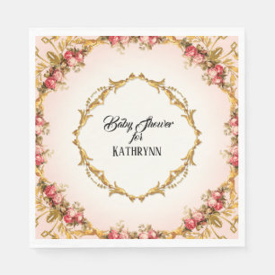 Vintage Baroque Gold Blush French Baby Shower Rose Napkin