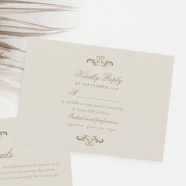 Vintage Baroque Gold Elegant Wedding RSVP Card (Creator Uploaded)