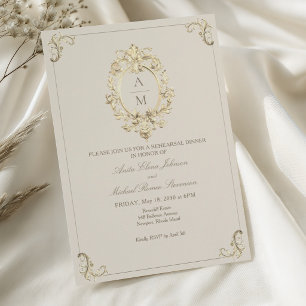 Vintage Baroque Gold Rehearsal Dinner Invitation