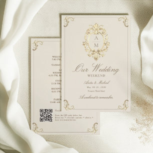 Vintage Baroque Gold Wedding Weekend Itinerary Invitation