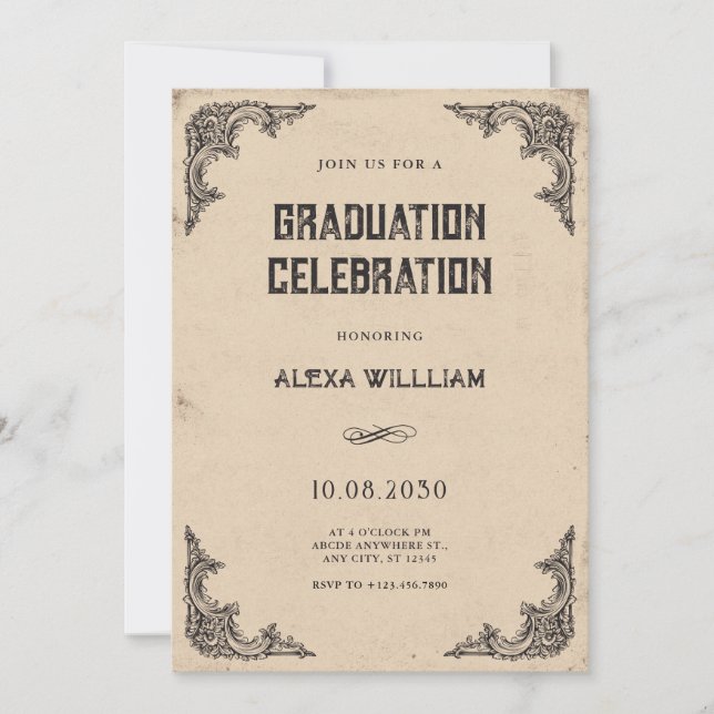 Vintage baroque graduation invitation (Front)