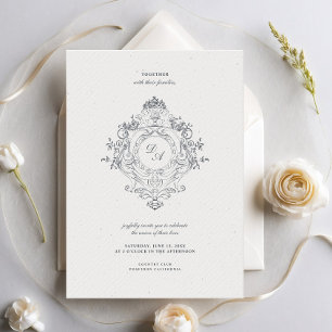 Vintage Baroque Ornament Crest Minimalist Wedding Invitation