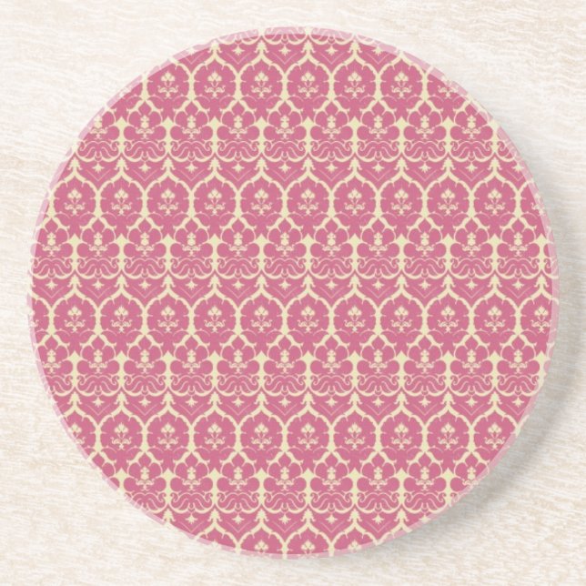 Vintage Baroque Pink Floral Wallpaper Coaster (Front)