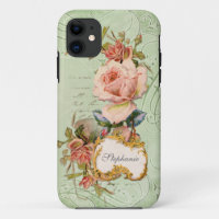Vintage Baroque Pink Rose Flowers Swirl Floral