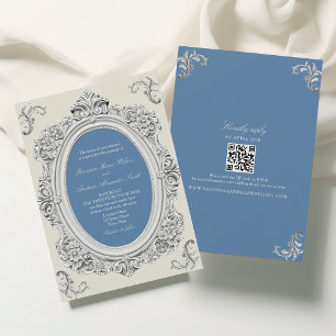 Vintage Baroque Rococo Blue Wedding Invitation
