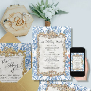 Vintage Baroque Rococo Blue White Floral Details Invitation