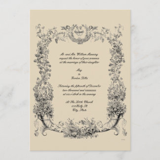 Vintage Baroque Rococo Border with Hearts Invitation