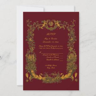 Vintage Baroque Rococo Border with Hearts RSVP Invitation