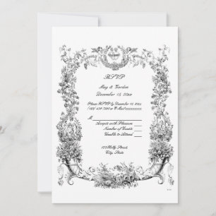 Vintage Baroque Rococo Border with Hearts RSVP Invitation