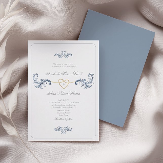 Vintage Baroque Rococo Dusty Blue Wedding Invitation (Creator Uploaded)