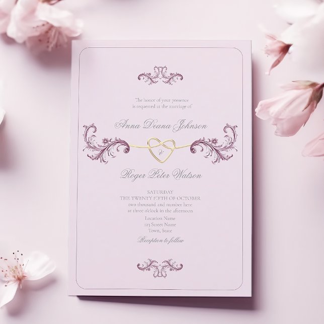 Vintage Baroque Rococo Dusty Rose Wedding Invitation (Creator Uploaded)