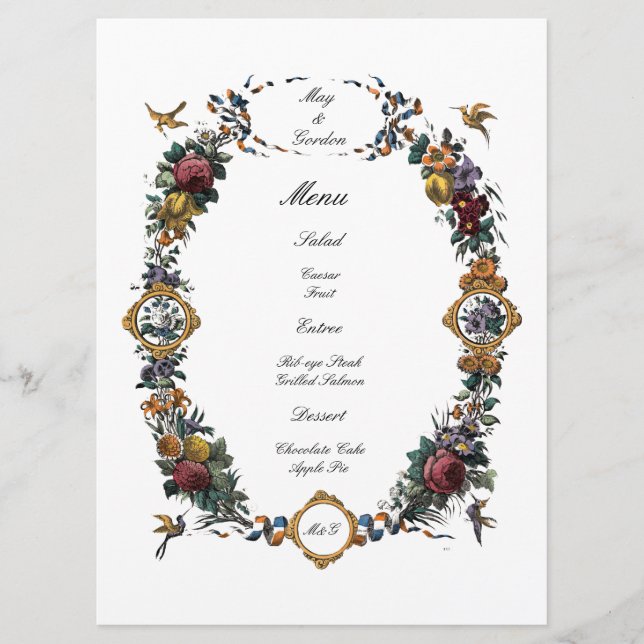 Vintage Baroque Rococo Floral Cartouche Menu (Front)