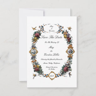 Vintage Baroque Rococo Floral Cartouche Wedding Save The Date