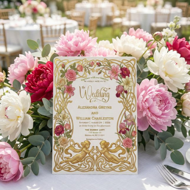 Vintage Baroque Romantic Angel Garden Wedding Invitation (Creator Uploaded)