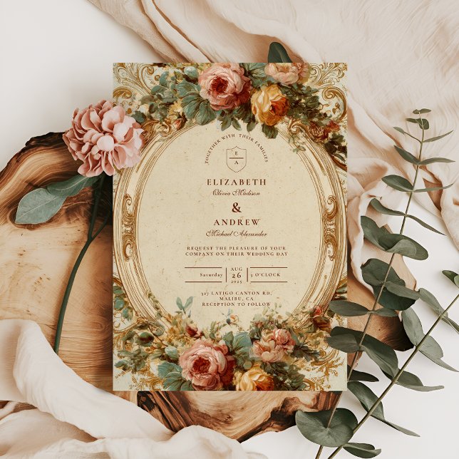 Vintage Baroque Rose Wedding Invitation (Creator Uploaded)